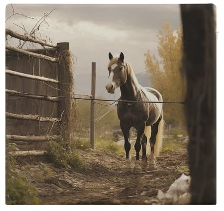 QMNRTK Fence and Horse Square Chair Cushion 15 X 15 Inches Outdoor Cushions for Patio Furniture Memory Foam Kitchen Chair Pads for Dining Chairs Non-Slip Bar Stool Seat Cushion for Home Office