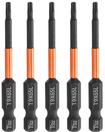 QUARKZMAN 5 Stück T9 Torx Bit Schraubendreher Bit Set 65mm lang 1/4 Magnetisch Sechskantschaft Ohne Loch Hex Sechskant Schraubendreher Bohrer S2 Stahl Bitsatz für Akkuschrauber Werkzeug