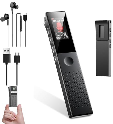 Digital Voice Recorder, Voice Recorder AI noise reduction, Rechargeable voice activated recorder with Playback, with MP3 Player and Voice activation for Classes, Meetings, Interviews