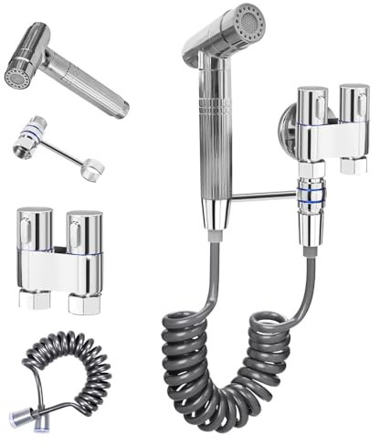 Bidet Handbrause für Toilette, Bidet Brause, WC Dusche, Mit Douche Halter, 1,5 M Bidetschlauch, Ventile aus Verchromtem Messing, Für Intimreinigung,Badezimmerreinigung