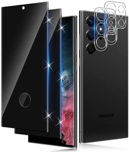 Funrae 3D Sichtschutz Schutzfolie für Samsung Galaxy S22 Ultra 5G für Panzerglas mit HD Kameraschutz [2+2 Stück], 9H Härte Privacy Kratzfest Anti-Spy Displayschutzfolie Anti Peeping Gehärtetem Folie