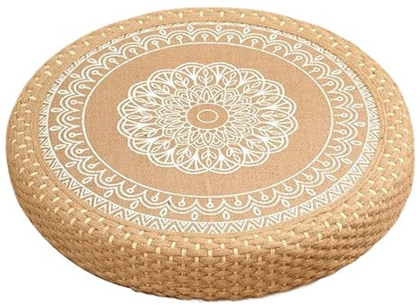 Cuscino Da Meditazione Per Pavimento | Cuscino Tondo Intrecciato a Mano per Yoga | Base Stabile Antiscivolo Per Soggiorno, E Attività Yoga All'Aperto