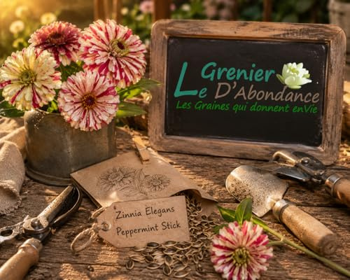 50 graines à semer - Le Grenier d'Abondance - ZINNIA ELEGANS Peppermint Stick