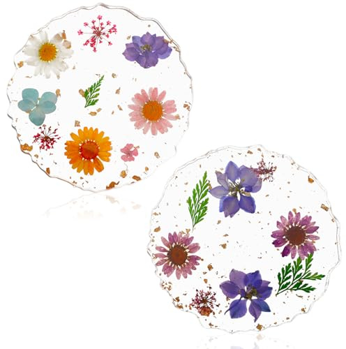 Flower Coasters Set of 2, Non-Slip Resin Cup Mat, Reusable Coasters for Tabletop Protection for Desk For Home Office Bar