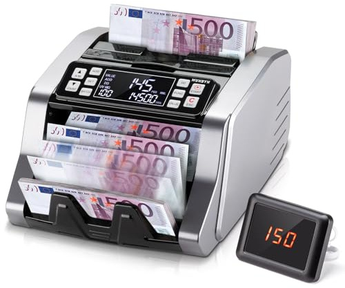 MUNBYN IMC20 Geldzählmaschine mit Einzelwährung, ERT der Währung kann Nicht automatisch erkannt Werden,Wertzählung & UV/MG/IR/MT Falschgelderkennung,USD/EUR, Addieren/Batch-Modus, LED-Außenanzeige
