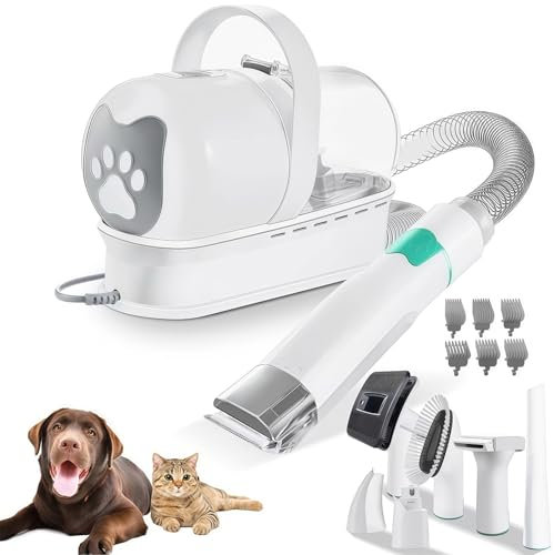 Kit Per Toelettatura Animali Domestici 7 In 1 Con Aspirapolvere,Forte Potenza Di Aspirazione Cane Spazzola Aspirapolvere 13000pa,Succhia Il 99.99% Dei Peli (1L) Accessori La Cura(28*12*21cm)