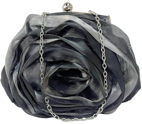 Pandalein Damen Blumen Clutch Seide Abendtasche Rose Brauttasche Kleidertasche Handtasche mit Kette für Hochzeit Wedding Prom Party