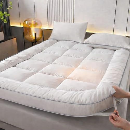 Mattress Topper Double Bed - Extra Thick 4 Inches / 10cm Bounce Back with Elasticated Corner Straps Ultra Soft and Breathable, Hypoallergenic Comfy Bed Mattress Toppers (Double)