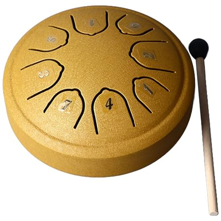Yctze Mini-Zungentrommel, 4,5 Zoll, 8-Ton-C-Taste – Zungentrommel aus Kohlenstoffstahl für Anfänger und Kinder – Tragbare Handpfannentrommel mit Trommelstock, Soundaufkleber und Handbuch (GOLD)