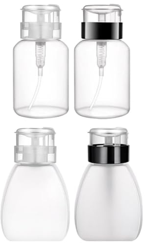 LIFKOME Set 4 Flaconi Pompa 250ml in Plastica Trasparente e Collo Nero, Dispenser per Solvente Unghie, Contenitori Ricaricabili per Liquidi per Manicure e Pulizia Professionale