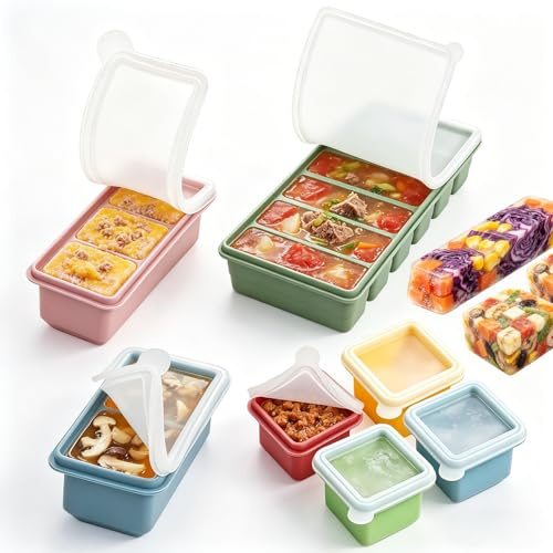 Set di 7 contenitori per zuppe e cubetti di ghiaccio in silicone con coperchio, senza BPA, per zuppe, salse, brodo e meal prep (multicolore)
