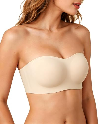 Happriue Strapless Bras for Women, Push Up Non Slip Wireless Bandeau Bra | Seamless Jelly Support Bralette, No Underwire Padded Tube Top for Wedding and Parties