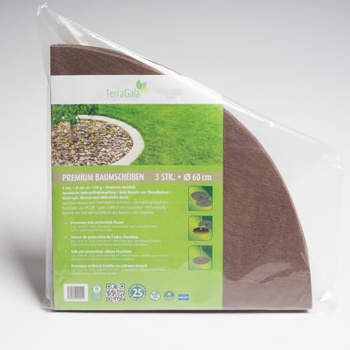 premiumgarden 3er Pack Premium Baumscheibenvlies | Ø60cm | 125g/m² | braun | wirksamer Schutz vor Unkraut und Austrocknung des Bodens