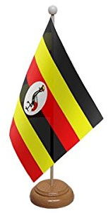 9 x 6 Uganda Ugandan Large Desktop Table Flag With Wooden Base & Pole Ideal For Party Conferences Office Display