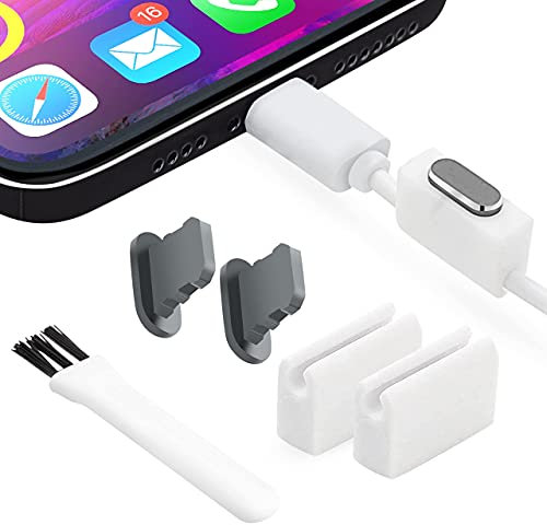 PortPlugs Aluminum Dust Plugs – Compatible with Lightning for iPhone 14, 13, 12, 11, XS, XR, X, 8, 7, Plus, Max, Pro & iPad – Port Covers with Holders & Cleaning Brush | Gun Metal (2-Pack)