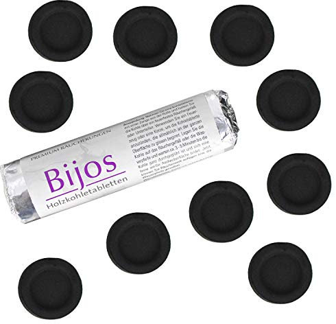 Bijos Räucherzubehör: schnell zündende Premium-Holzkohle, selbstzündend, Durchmesser 40 mm
