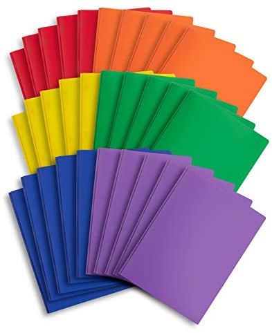Blue Summit Supplies 30 Plastic Two Pocket Folders with Prongs, Assorted Color, Durable Poly 2 Pocket Folders with Clasps, Letter Size, Bulk 30 Pack