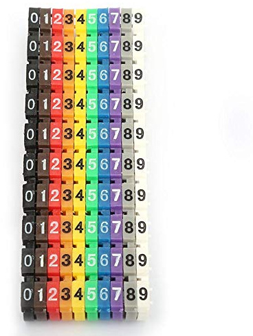 0-9 Digital codierter Clip auf Kunststoffkabel Identifikation Drahtmarkierungsnummer Tag kabelmarker Etikett Drahtetikett Rohrsatz Kabelmarkierungsrohr Bunt(100PCS KCM-6MM 6 square)