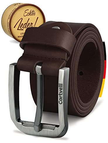 Cartvelli Premium Ledergürtel Herren Dunkelbraun 105cm Made in Germany mit Geschenkbox Echt-Leder Herrengürtel braun Vollleder Jeansgürtel Leder Gürtel 40mm Anzug jeans chino pants M19db-105