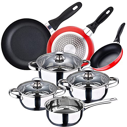 San Ignacio Batería de cocina 7 piezas en acero inoxidable + Juego de 3 sartenes 16/20/24 cm, PK3364