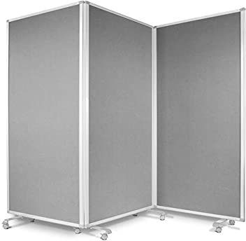 Floordirekt Filz Stellwand mobile Stellwandsystem 3-teilig - Filztafel Pinnwand mit Rollen - Trennwand Raumteiler - Präsentationswand Messewand - doppelseitig nutzbar (180 x 60 x 180 cm, Grau)