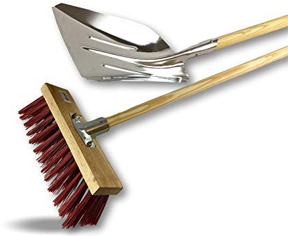 Balai de cantonnier manché + Pelle aluminium | Balai 32 cm | Piste Extérieur | Garnissage brosse PVC rouge | Douille métal boulonnée Ø 28 mm | Manche bois 1,40 mètre | Kibros 2630BMPL