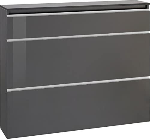 möbelando Schuhschrank Flurschrank Schuhkommode Schuhkipper Schuhständer Flur Magione II Anthrazit Hochglanz