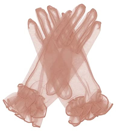 QRBTSCL Women's Short Mesh Gloves Ruffled Tulle Wedding Party Gloves Short Prom Evening Glove Blush