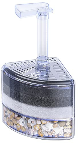 Pawfly Aquarium Corner Sponge Filter Quiet Betta Fry Shrimp and Small Fish Bio Foam Filter with Natural Stones Gravels and Ceramic Rings for Fish Tanks up to 120 L (Air Pump Not Included)