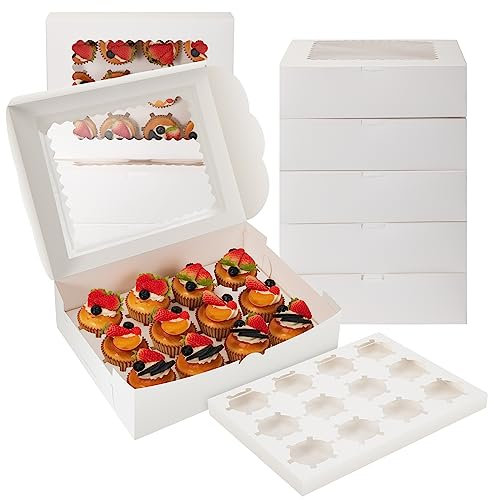 Revivoer Tortenbox, 10 Stück Cupcake Box mit Einsätzen und Fenster, Perfekt Als Transportbox für Cupcakes und Muffins, Hochwertiger Tortenkarton aus Pappe mit Praktischem Design (Weiß*10)