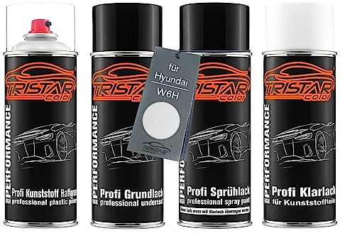 TRISTARcolor Ensemble de bombes de peinture Peinture voiture pour plastique pour Hyundai W6H Serenity White Perl apprêt adhérent, peinture de base, vernis transparent avec assouplissant
