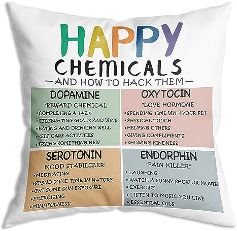 ZNGFON Positive Mental Health Happiness Chemicals Pillowcase for Counselor Therapy Soft Throw Pillow Case Cushion Cover Decor for Sofa Couch Bed 18x18 inch Inspirational Gift