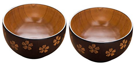 Warmhm 2stücke Holz Schüssel Japanischer Stil Kreative Muster Für Suppe Reis Nudeln Müsli Snacks Dekorative Behälter Für Küche Und Zuhause