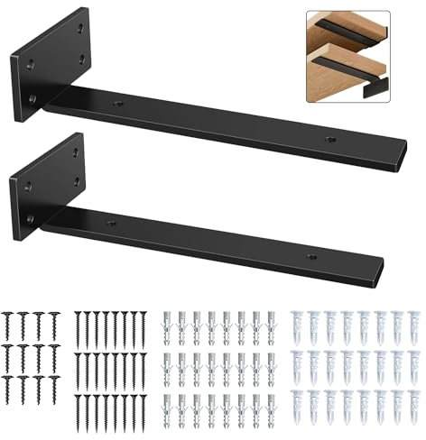 6 Stück Regalhalterung, 10 Zoll schwarze Regalhalterung Unsichtbar, L-förmige Halterung für die Schrankmontage, mit Schrauben und Dübeln.（25cm）
