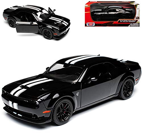 Motormax Dodge Challenger SRT Hellcat Widebody LC Coupe Schwarz mit Streifen in Weiss Ab 2008 1/24 Modell Auto
