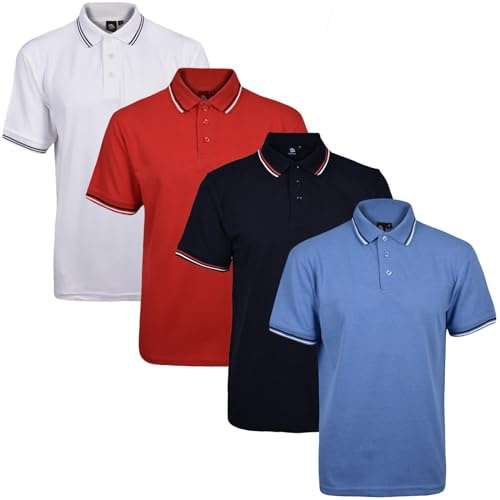 True Face Mens Tshirts Polos Pique Tipping Collar Buttoned Regular Fit Top Tip Set 4-4 Pack XL