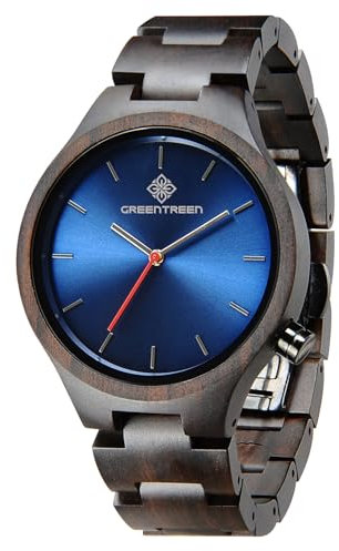 GREENTREEN Herrenuhr Holz Männer Armbanduhr: Natürliche Holzarmband Holzzifferblatt - Lässige Holzuhr für Alltag Freizeitaktivitäten