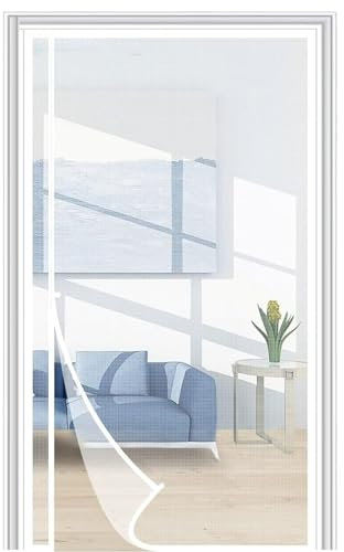 Magnet Fliegengitter Tür Anti-Mosquito Insekt, Moskitonetz Tür, Full Frame Klettverschluss für Holz,Eisen, Aluminium Türen, Weiß-130x260 cm