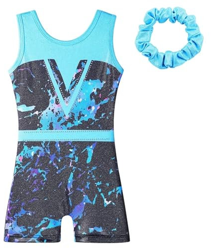 GSCLZ Gymnastik Trainingsanzug Ärmelloser Gymnastikanzug mit Haarband, professionelle Ballett-Tanzbekleidung mit Hose, Ballerina-Übungskleidung Tanz Trikots (Color : B312 Black Blue, Size : 150)