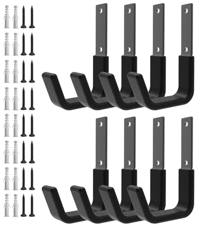 Heavy Duty Utility Hooks - Wall Mount, Hose Holder, Bike & Ladder Hooks, Chainsaw & Leaf Blower Hanger - 8 Small