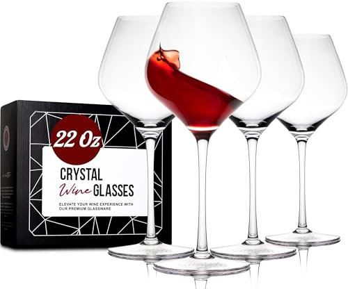 Gusto Nostro Set di 4 Calici Vino in Cristallo, 650 ml - Bicchieri Vino Rosso e Bianco a Stelo Lungo Moderni, Lavabili in Lavastoviglie, Eleganti e Raffinati - Per Matrimoni, Cene, Feste