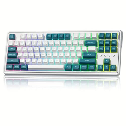 FL ESPORTS 75% Keyboard, Wireless Gaming Keyboard, 3-Modes Creamy Mechanical Keyboard Hot-Swap, 87 Key RGB Keyboard with Pre-lubed Linear Switch for PC/Tablet/PS/Xbox (Green)