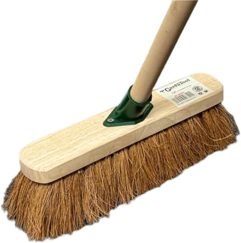 12 inch Natural Soft Coco Sweeping Broom with Wooden Handle Soft Bristle Sweeping Brush Ideal for Indoors and Outdoors Durable Home, Garage, Patio, Yard & Garden Broom