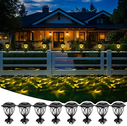 SUNCKET Solar Fence Lights Outdoor Waterproof, Led Solar Lights Outdoor for Chain Link Fence, Trampoline, Step, Stairs, Yard and Pathway, Warm White 6 Pack