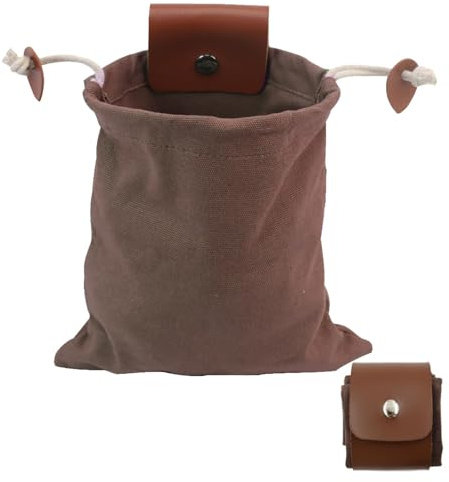 GIEEU Futtertasche mit gewachstem Segeltuch, faltbare Pilzaufbewahrung, wasserabweisende Leder-Gürteltasche mit Kordelzug und Schnalle, faltbare Hüfttasche für Outdoor, Camping, Reisen