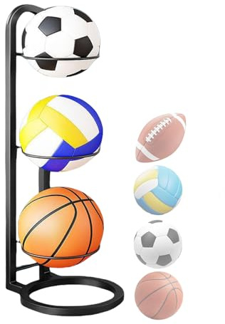 Dmuzsoih 3 Niveles Estante De Almacenamiento De Pelotas, Almacenamiento Vertical De Pelotas, Soporte Vertical para Pelotas De Futbol, Soporte De Fútbol Baloncesto Extraíble, Soporte para Balón Fútbol