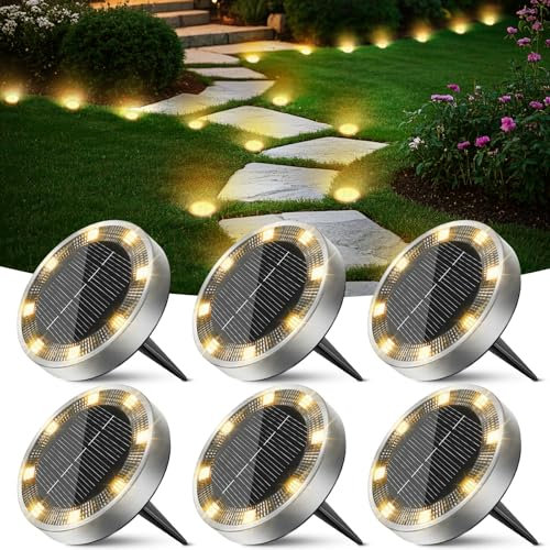 Peasur Lampe Solaire Exterieur Au Sol Lot de 6, Lumiere Solaire Jardin 8 LED, Étanche Spot Solaire Extérieur pour Chemins Allée Pelouse Terrasse Cour Piscine[Blanc Chaud]