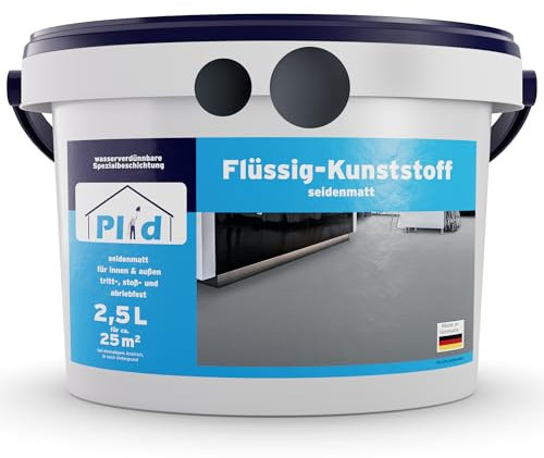 Plid® Plastique liquide intérieur extérieur gris argenté 2,5 L – Peinture béton imperméable, protection sols et murs, revêtement terrasse, atelier, cave, PVC