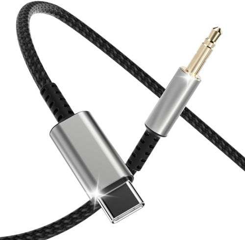 USB C auf Aux Kabel 1.2M, USB Typ C auf Klinke Kabel 3.5mm Audio Aux Dauerhaft kompatibel mit iPhone 16/15 Pro Max, Galaxy S24/S23/S22 Ultra, iPad Pro, Pixel, Huawei P40