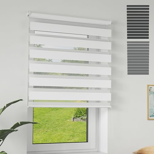 XMTECH Doppelrollo Klemmfix ohne Bohren Weiß 70x120 cm – Zebra Rollo lichtdurchlässig & verdunkelnd, Duo Rollo Klemmrollo für Fenster & Türen, modernes Seitenzugrollo Sonnenschutzrollo